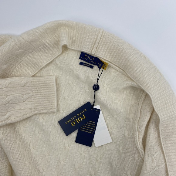 NEW Polo Ralph Lauren Sweater Womens Small Cream Cardigan Cashmere Open Front